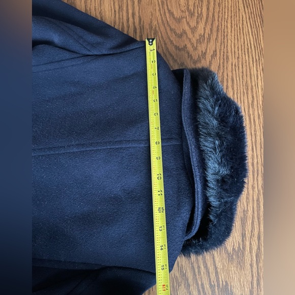 Club Monaco Rania Navy Blue Wool Coat With Faux Fur Collar Size SP - Picture 5 of 11